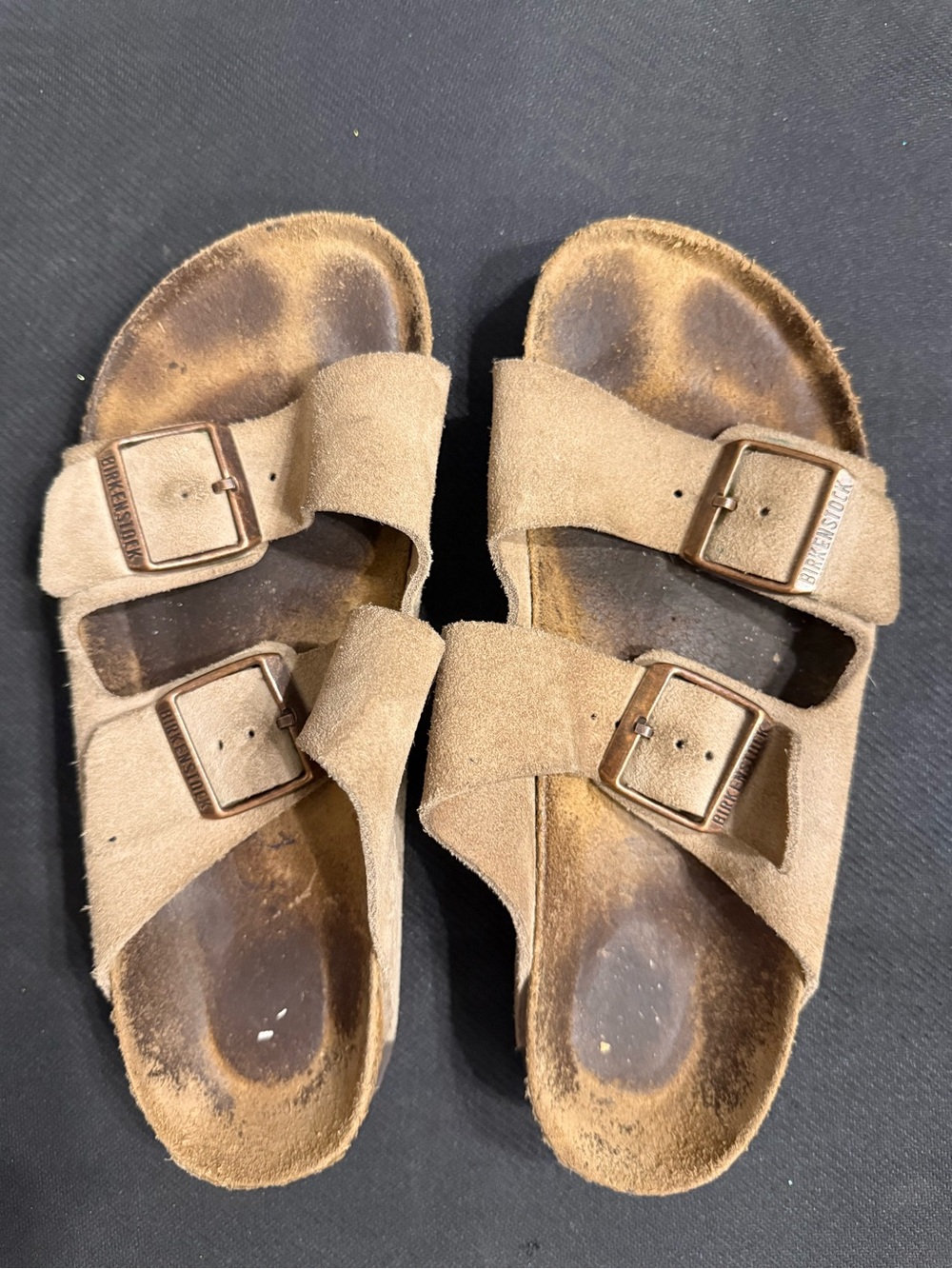 Birkenstock Two-Buckle Suede Sandals in Tan
